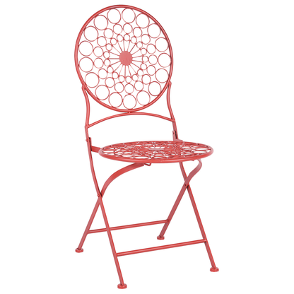Garden Bistro Red Iron Foldable 2 Chairs Table Set UV Rust Resistant