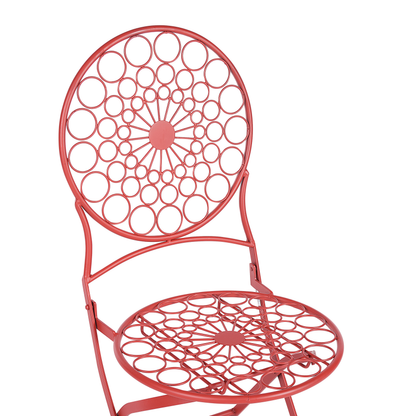 Garden Bistro Red Iron Foldable 2 Chairs Table Set UV Rust Resistant