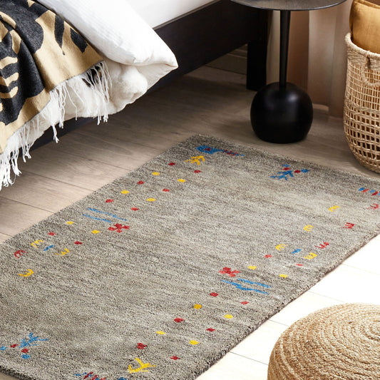 Grey Multicolor Geometric Area Rug 80 x 150 Hand Tufted