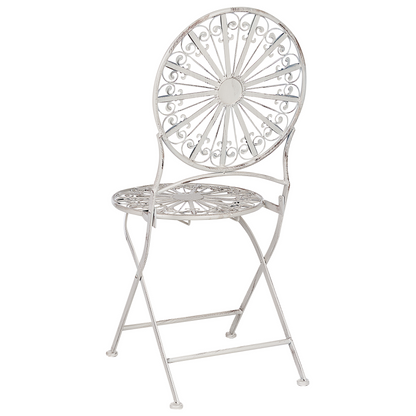 Set Of 2 White Iron Garden Bistro Chairs Foldable Outdoor Distressed Finish UV Resistant French Retro Style