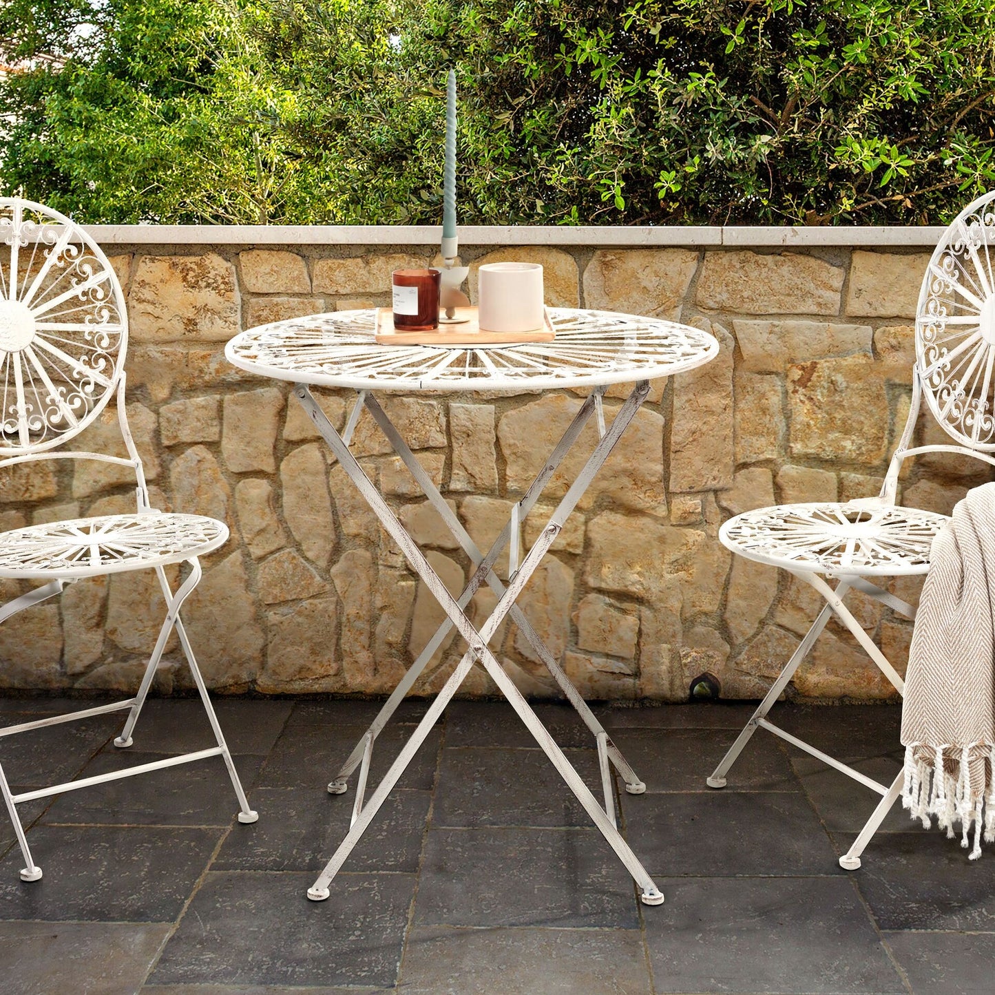 Prestige Garden Bistro Table White Iron 70cm Foldable UV Resistant