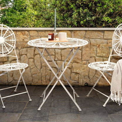 Prestige Garden Bistro Table White Iron 70cm Foldable UV Resistant