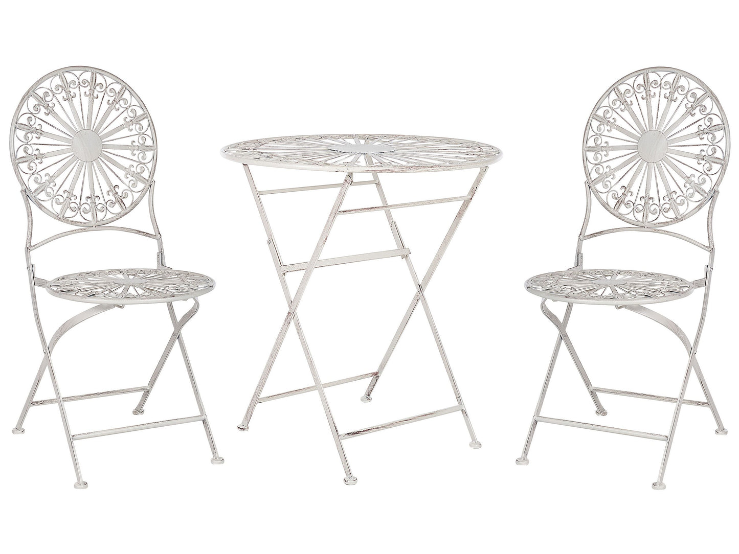 Garden Bistro White Iron Foldable Round Table and 2 Chairs