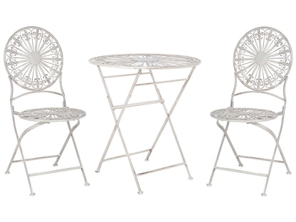 Garden Bistro White Iron Foldable Round Table and 2 Chairs
