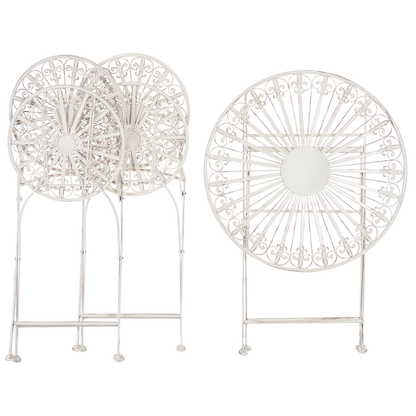 Garden Bistro White Iron Foldable Round Table and 2 Chairs