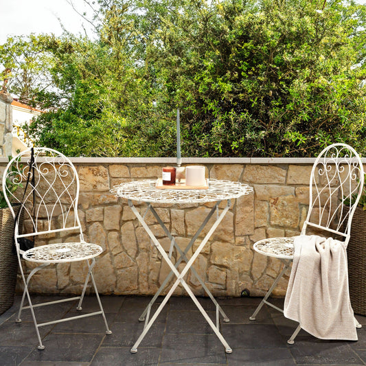 Verdant Home Garden Bistro Chairs White Metal Distressed Vintage