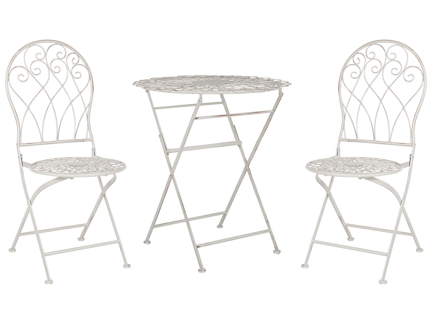 Suncrest Outdoor Garden Bistro Set White Metal Distressed Finish 3 Piece Table And Chairs