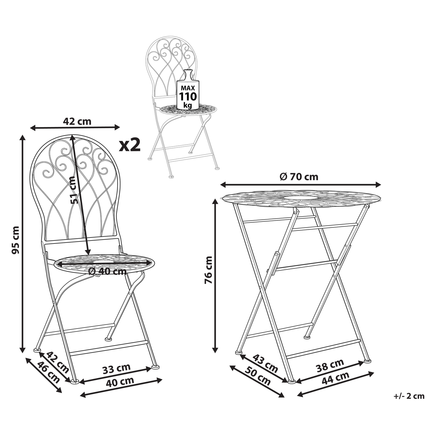 Suncrest Outdoor Garden Bistro Set White Metal Distressed Finish 3 Piece Table And Chairs