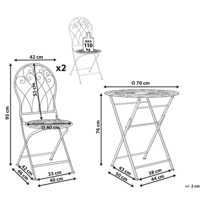 Suncrest Outdoor Garden Bistro Set White Metal Distressed Finish 3 Piece Table And Chairs