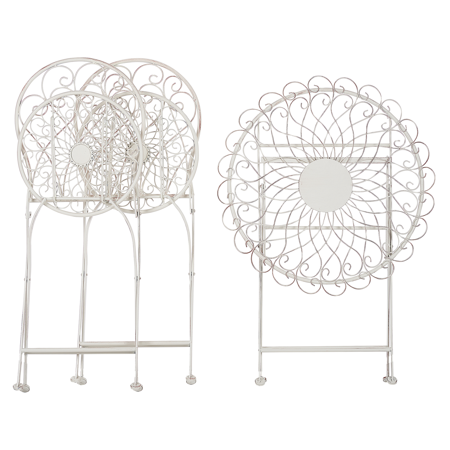 Suncrest Outdoor Garden Bistro Set White Metal Distressed Finish 3 Piece Table And Chairs