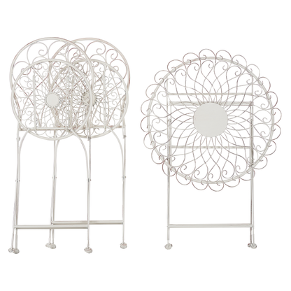 Suncrest Outdoor Garden Bistro Set White Metal Distressed Finish 3 Piece Table And Chairs