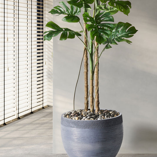 Grey Plant Pot 50 x 50 x 39cm Fibre Clay Round Weather Resistant