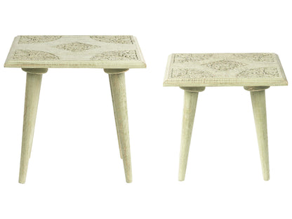 Green Gold Nesting Side Tables Distressed Mango Wood Square Set Of 2