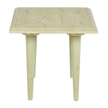 Green Gold Nesting Side Tables Distressed Mango Wood Square Set Of 2
