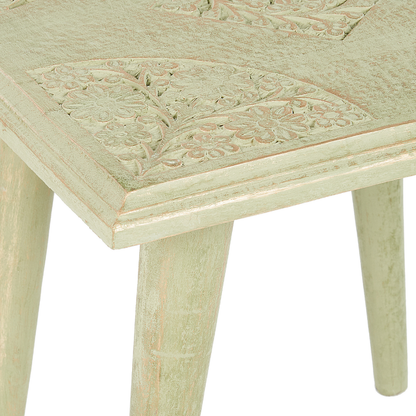 Green Gold Nesting Side Tables Distressed Mango Wood Square Set Of 2