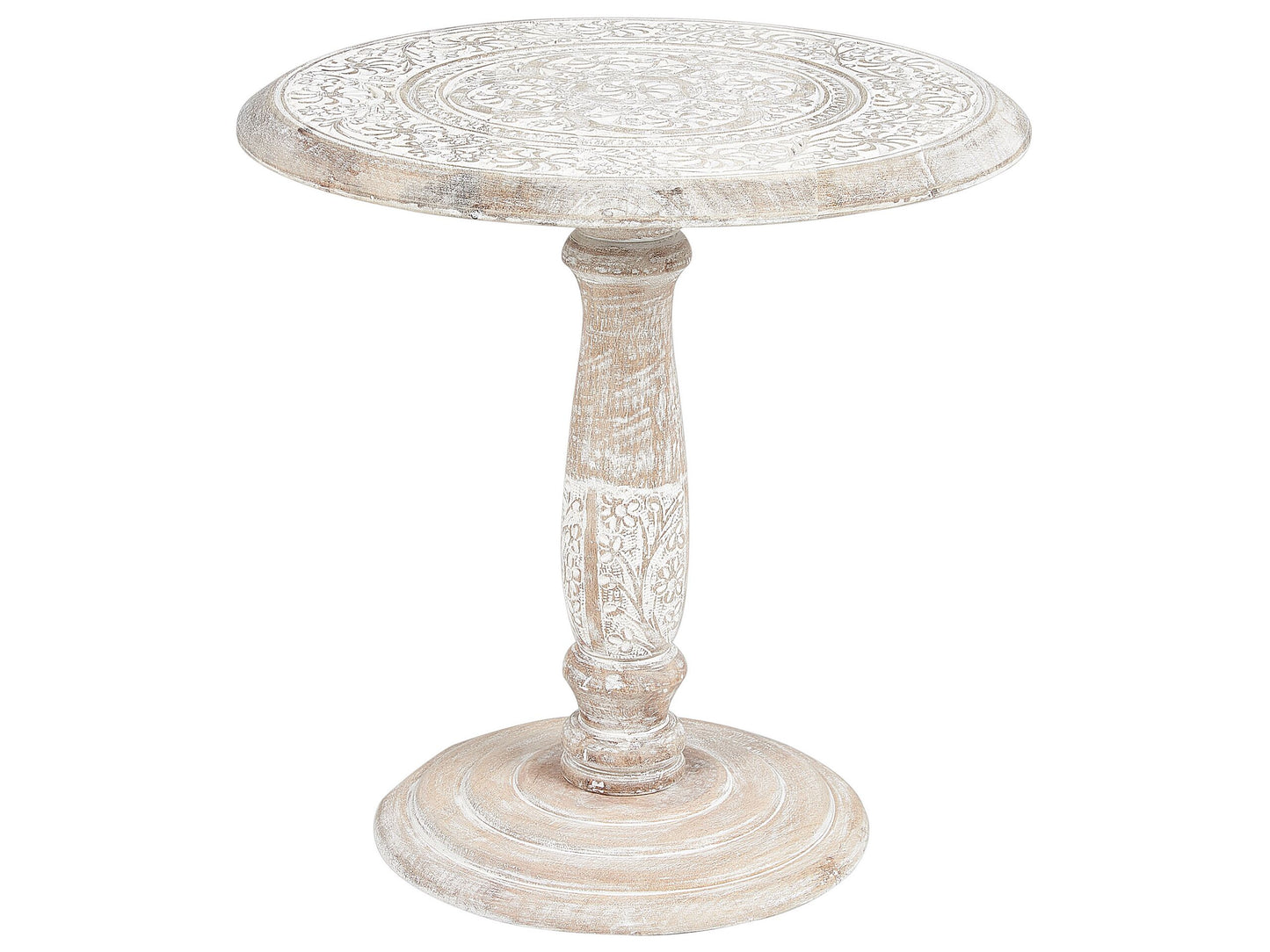 Co Side Table Off White Round 45cm Carved Pattern