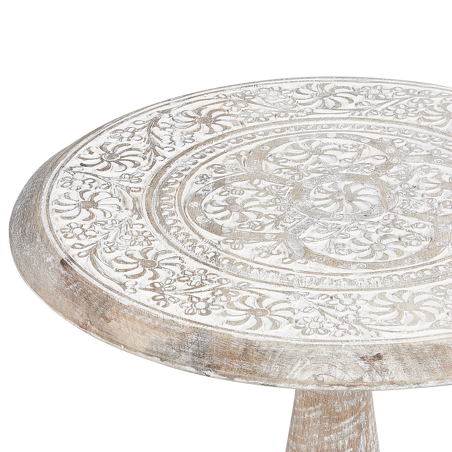Co Side Table Off White Round 45cm Carved Pattern