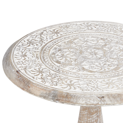 Co Side Table Off White Round 45cm Carved Pattern