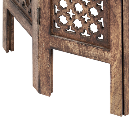 Side Table Dark Mango Wood Round Carved Top Dia 53cm
