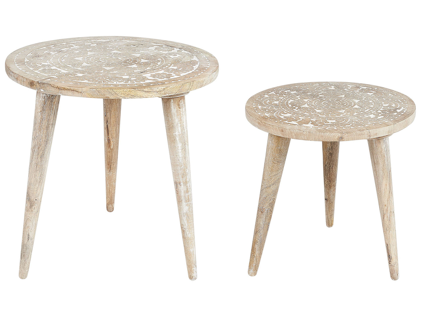 Set of 2 Nesting Side Tables White Distressed Mango Wood