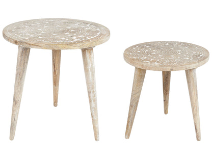Set of 2 Nesting Side Tables White Distressed Mango Wood