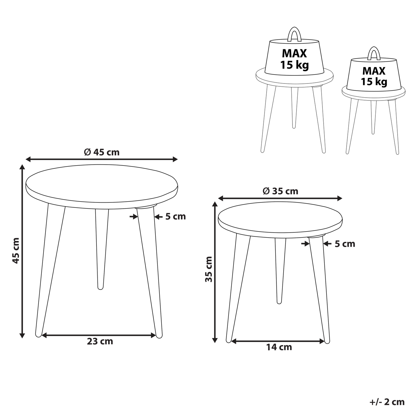 Set of 2 Nesting Side Tables White Distressed Mango Wood