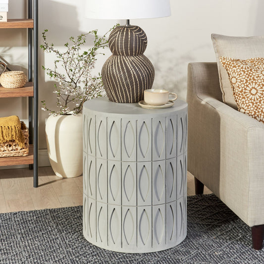 GreyCove Side Table 45 cm Grey MDF Painted Matte Finish Round Vintage Living Room