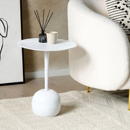Aluminium Round Carved Top Side Table White Leg Base 40cm