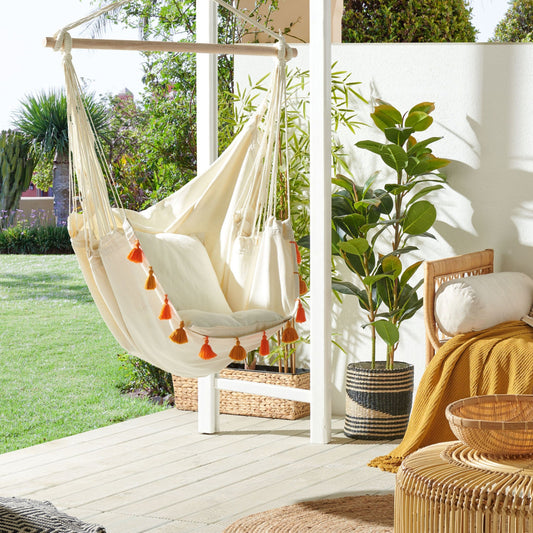 Hanging Hammock Chair Beige Cotton Blend
