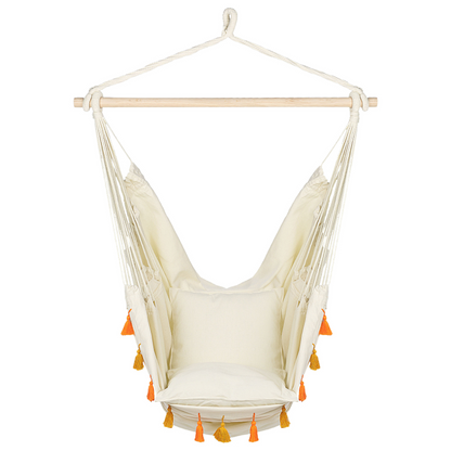 Hanging Hammock Chair Beige Cotton Blend