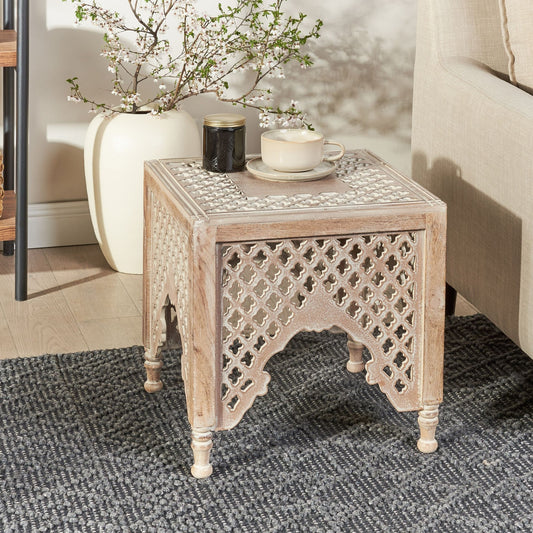 Natural Mango Wood Side Table 40 x 40cm Decorative Coffee Table Oriental Design