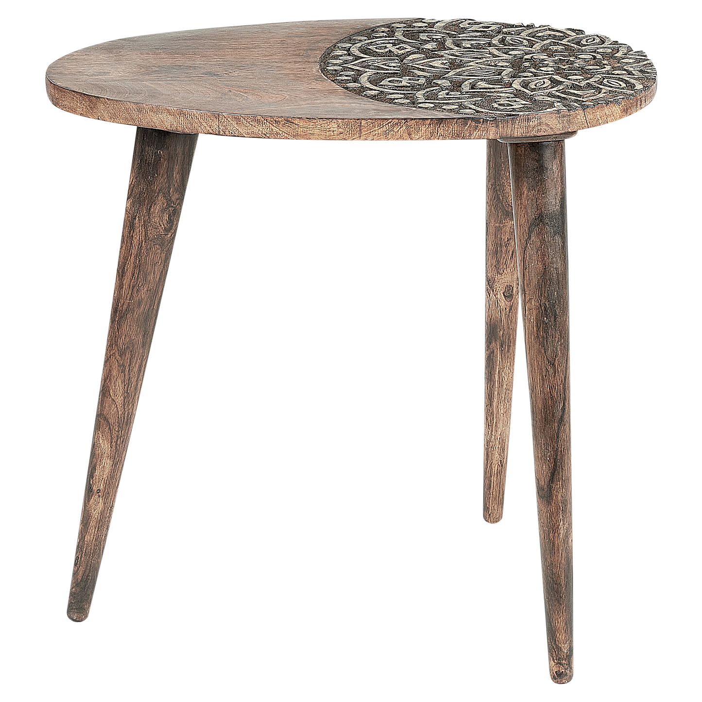Co Dual Side Tables Dark Mango Wood With Floral Carving