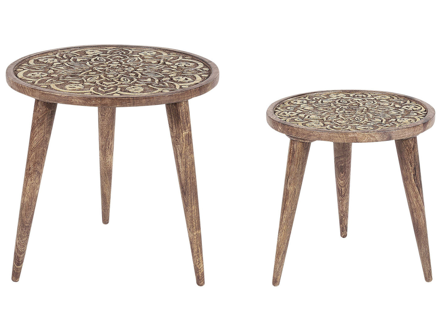 Set of 2 Mango Wood Side Tables Brown Oriental Design