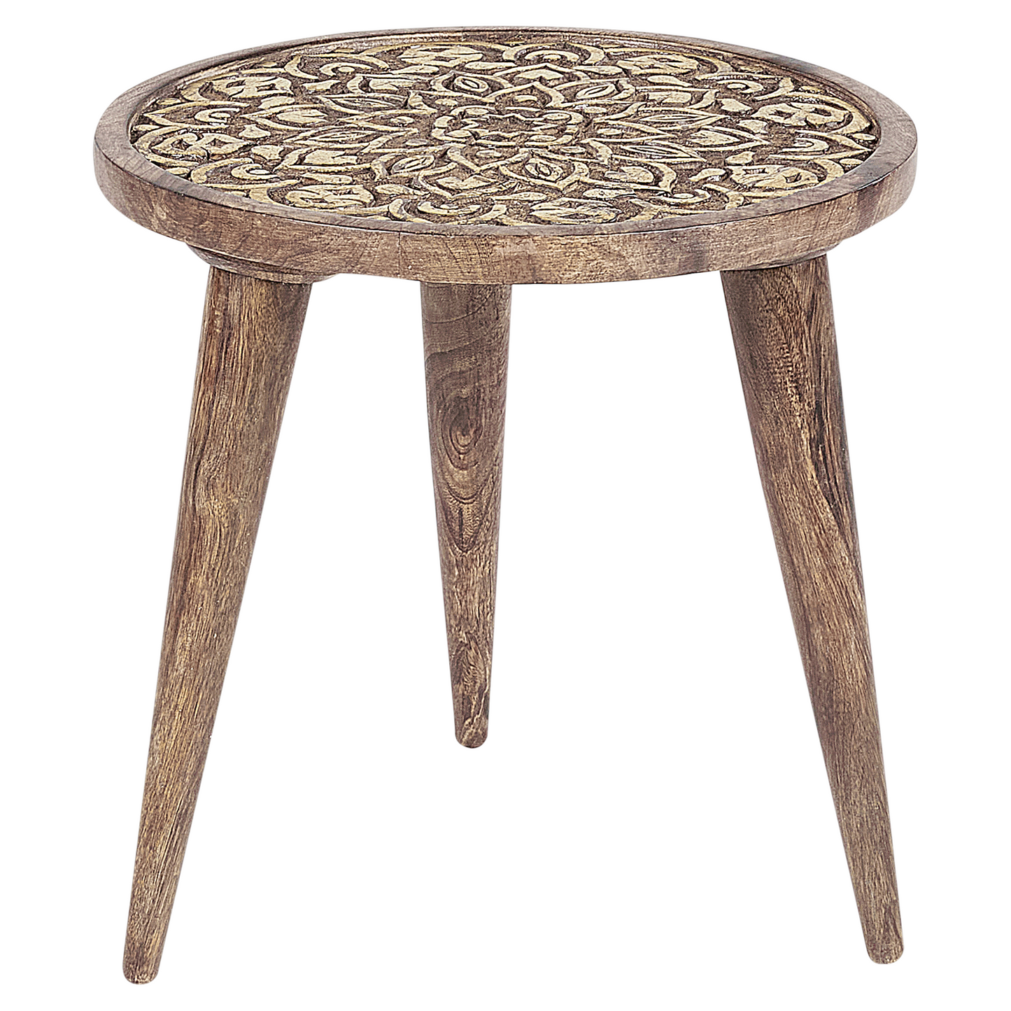 Set of 2 Mango Wood Side Tables Brown Oriental Design
