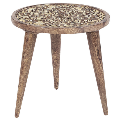 Set of 2 Mango Wood Side Tables Brown Oriental Design