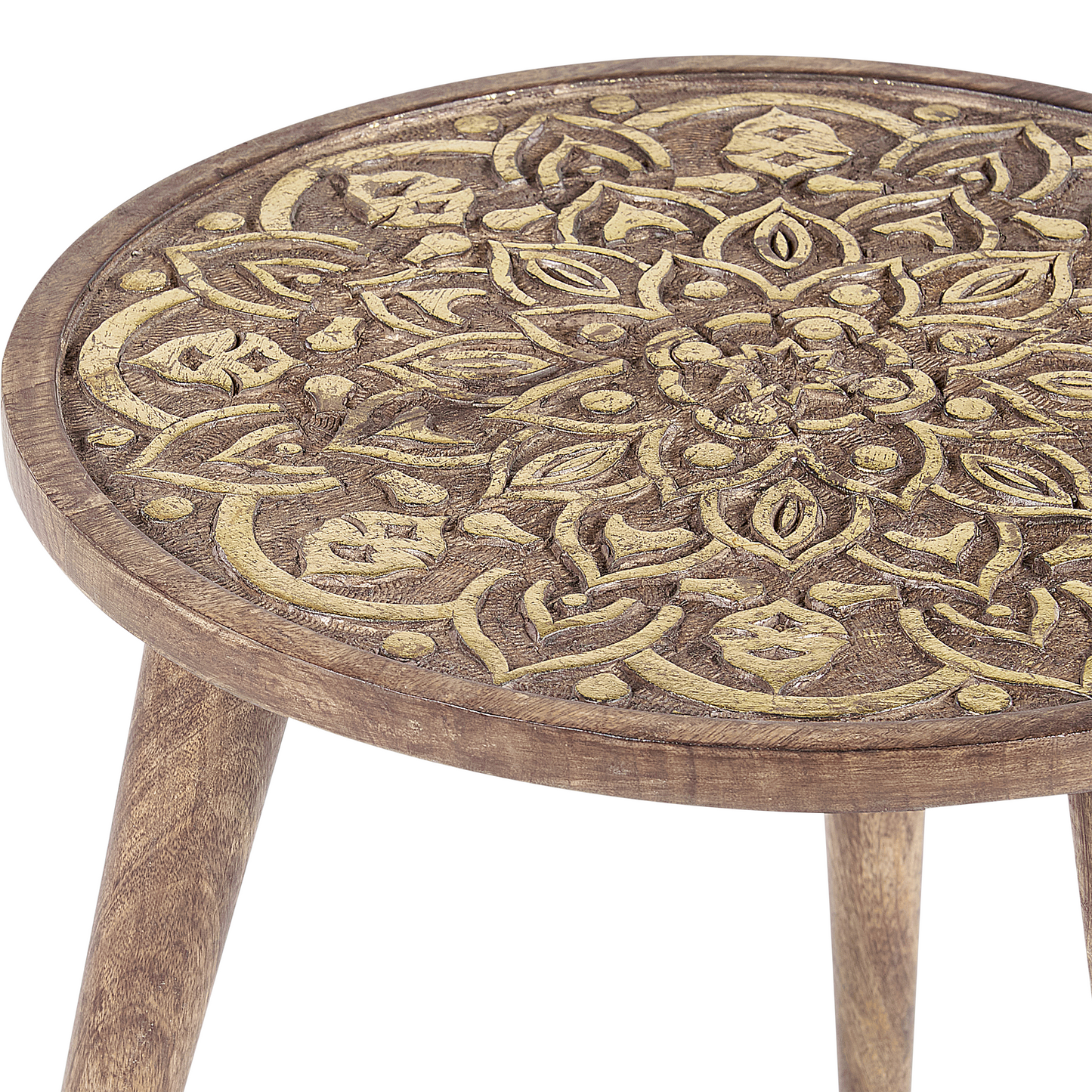 Set of 2 Mango Wood Side Tables Brown Oriental Design