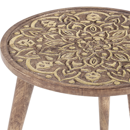 Set of 2 Mango Wood Side Tables Brown Oriental Design