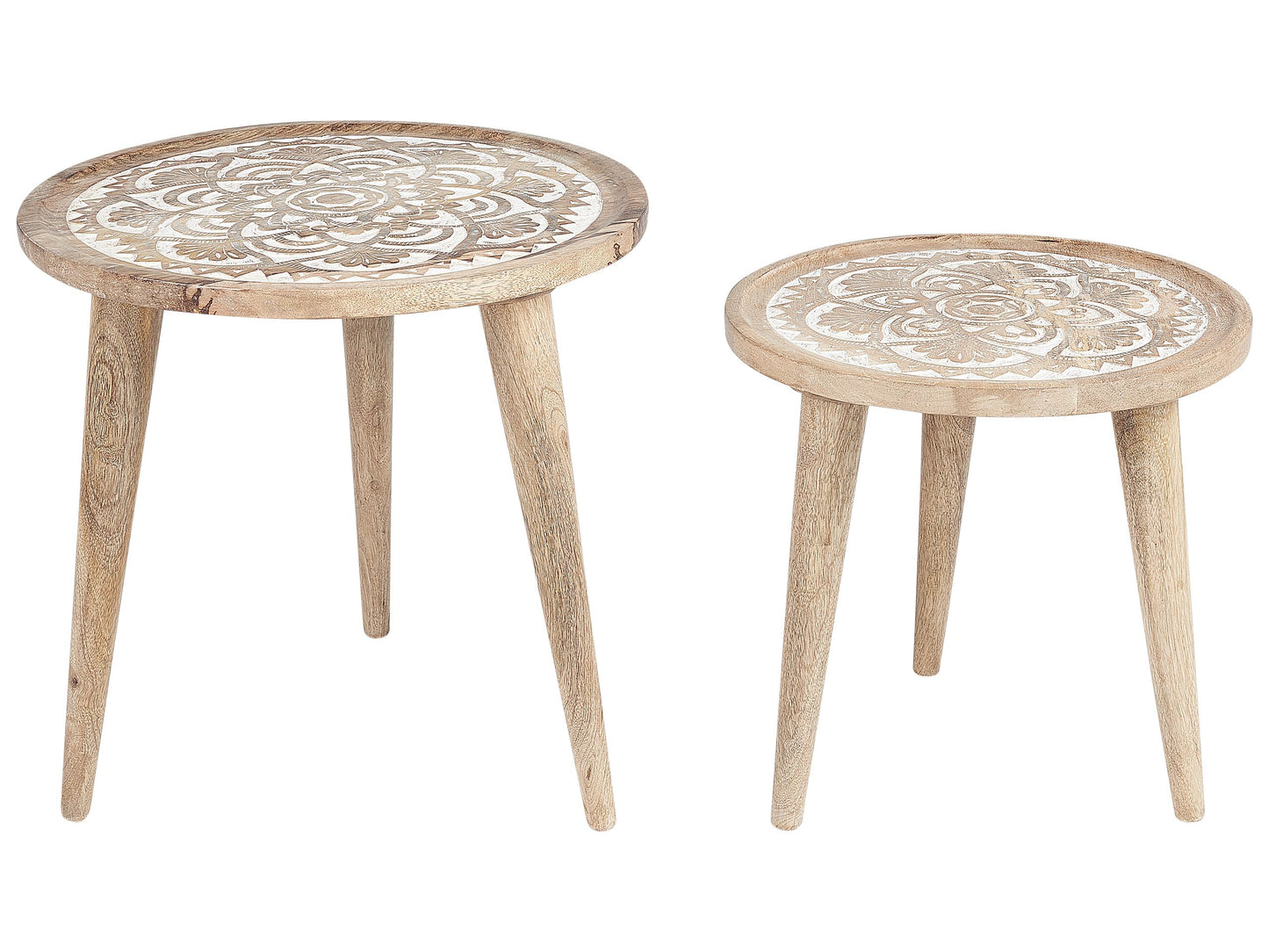 Set Of 2 Mango Wood Coffee Side Tables Oriental Design