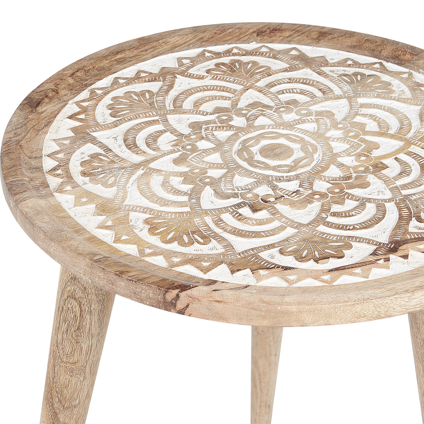 Set Of 2 Mango Wood Coffee Side Tables Oriental Design