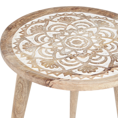 Set Of 2 Mango Wood Coffee Side Tables Oriental Design