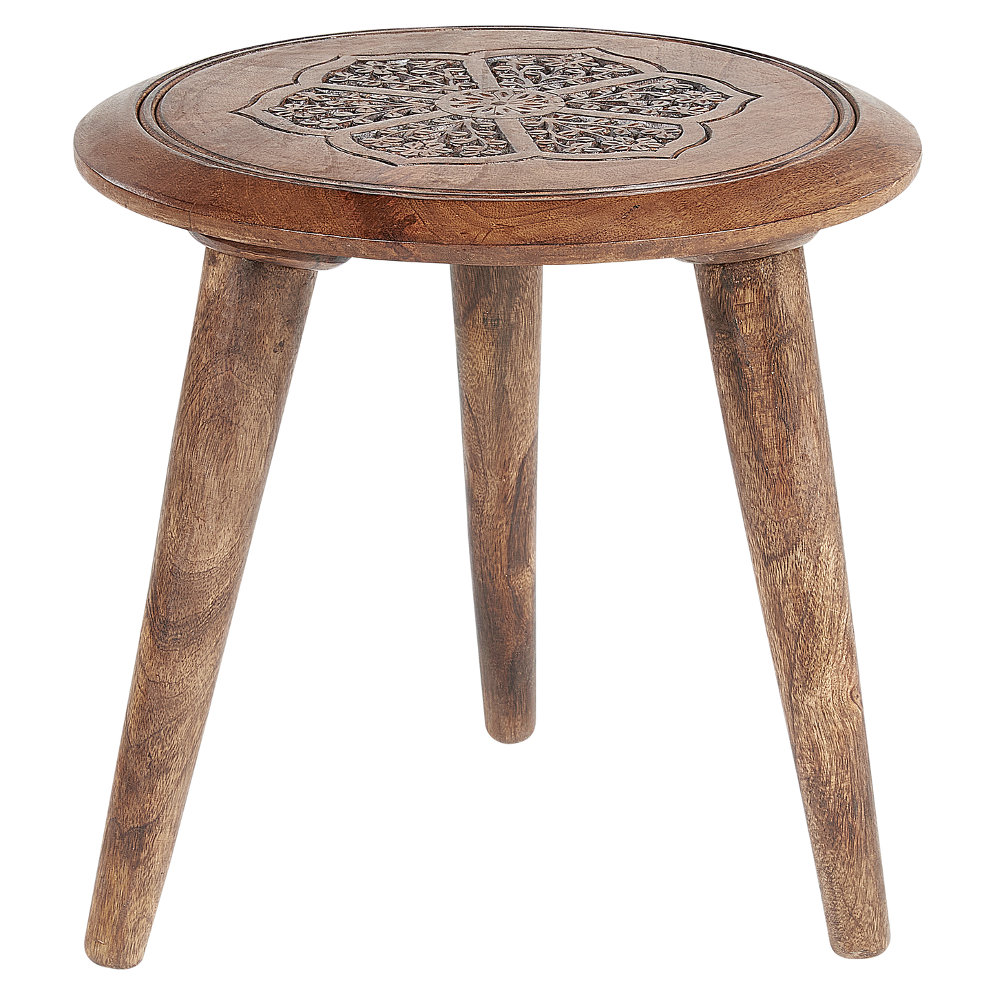 Dark Mango Wood Side Tables Set of 2 with Oriental Design for Small Living Rooms