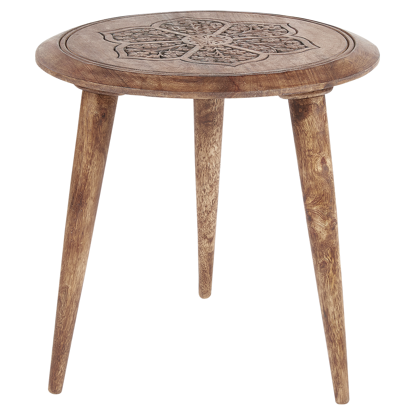 Dark Mango Wood Side Tables Set of 2 with Oriental Design for Small Living Rooms