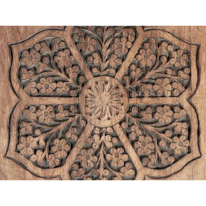 Dark Mango Wood Side Tables Set of 2 with Oriental Design for Small Living Rooms