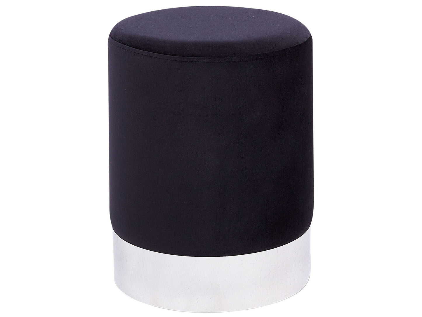 Pouffe Black Velvet With Silver Metallic Band
