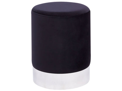 Pouffe Black Velvet With Silver Metallic Band