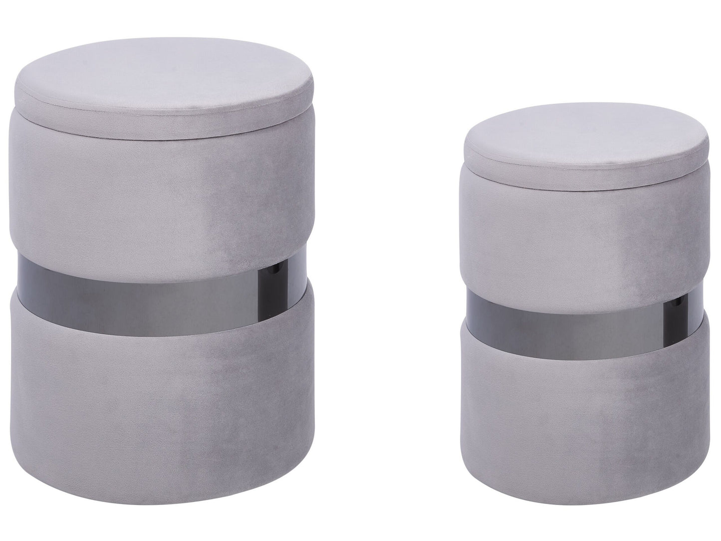 Set of 2 Grey Velvet Storage Pouffes Footstools
