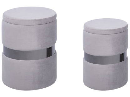 Set of 2 Grey Velvet Storage Pouffes Footstools