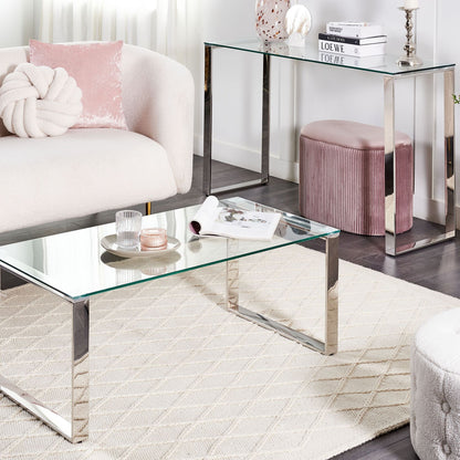 Coffee Table Glass Top Stainless Steel Frame 100 x 50cm