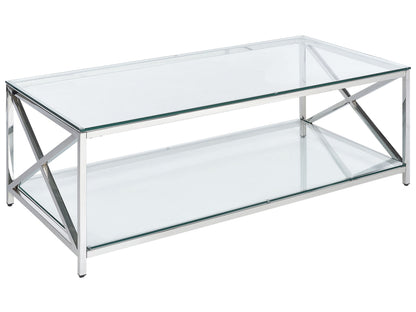 Modern Glass Coffee Table With Silver Steel Frame 120 x 60cm