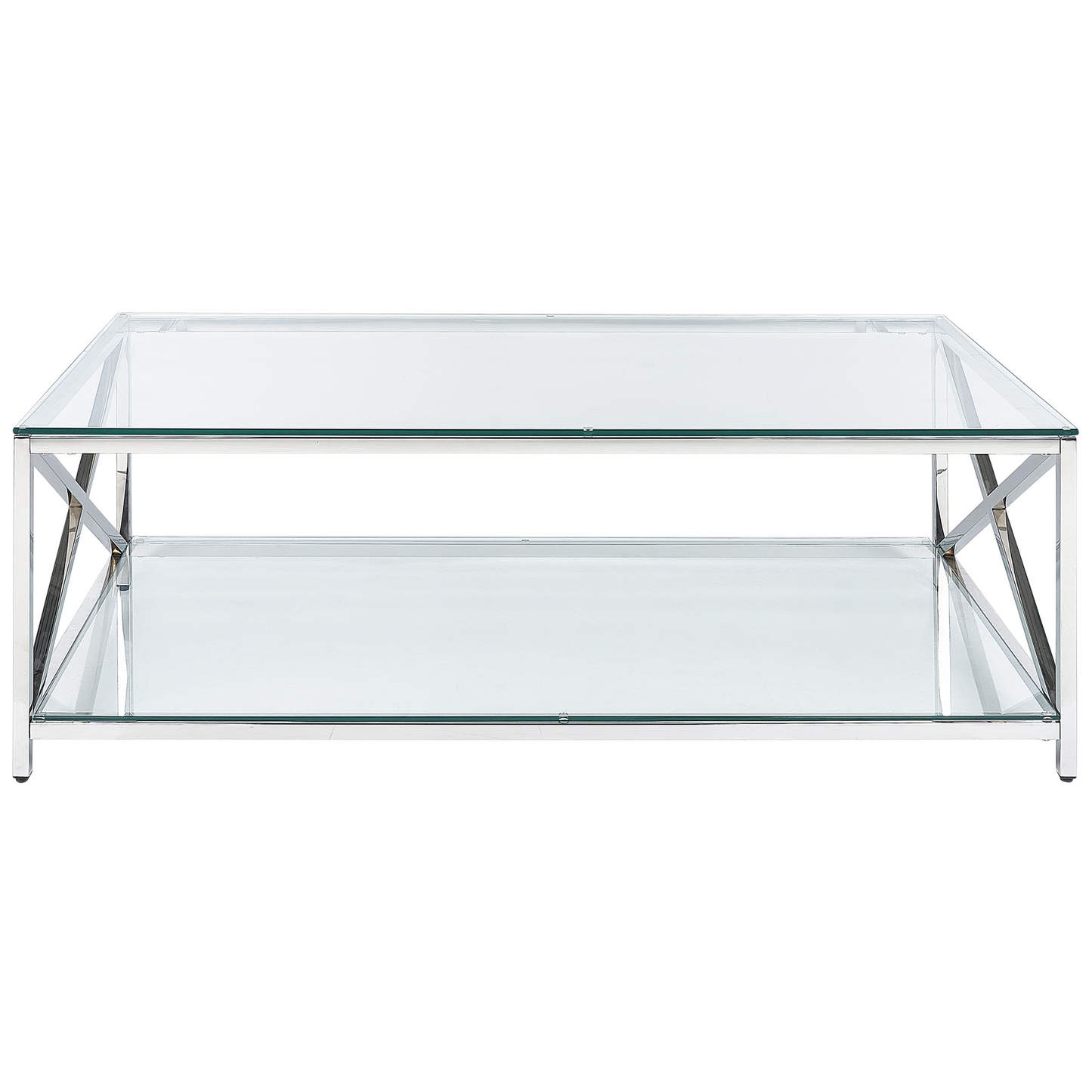 Modern Glass Coffee Table With Silver Steel Frame 120 x 60cm